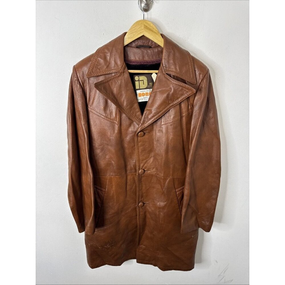 Vintage Rice Sports‎ Wear 70s Coat Men 38 S Brown Leather Hipster Mod Disco Borg